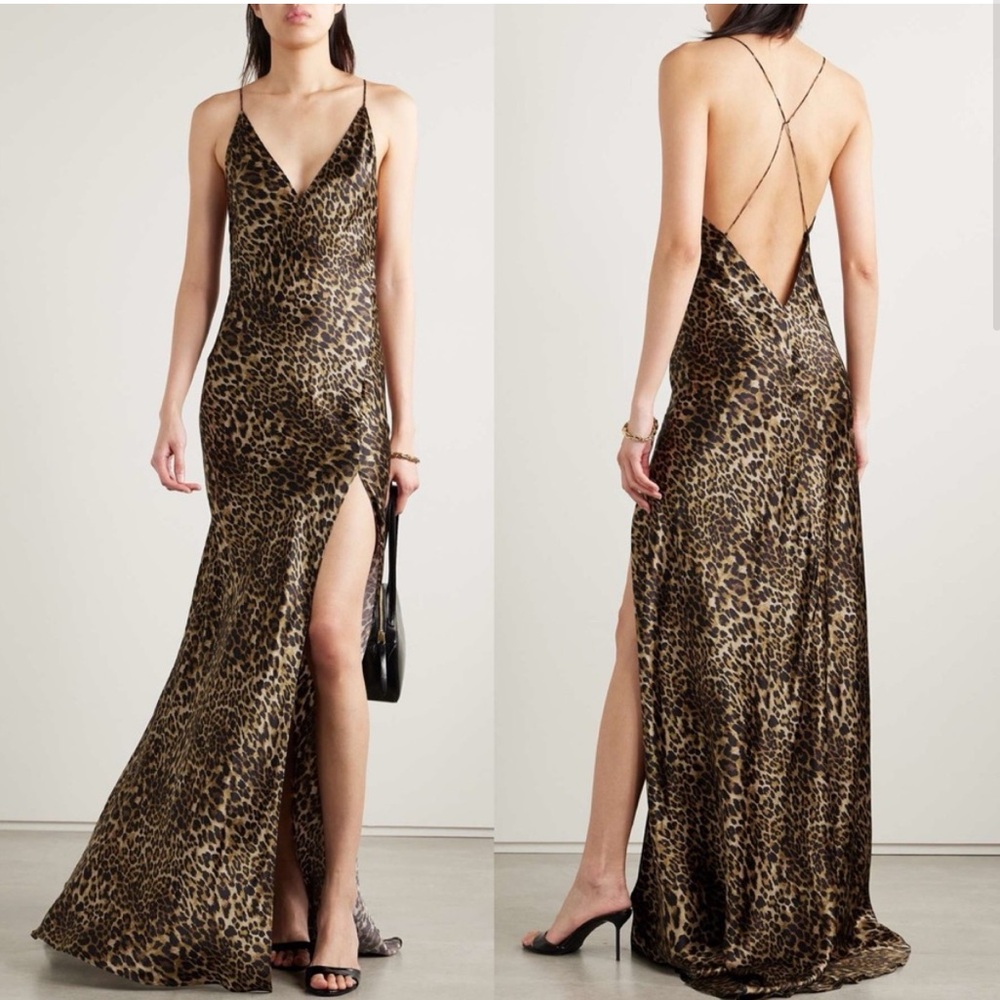 Nili Lotan Ira Silk Charmeuse Vintage Leopard Print Low Back Gown